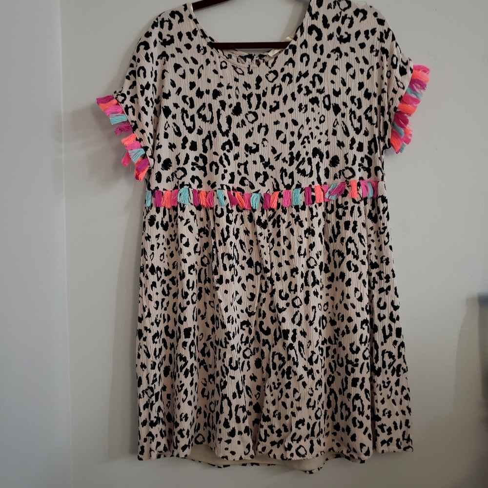 Animal Print Dress with Tassel Trim